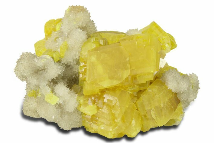 Spectacular Sulfur Crystals on Fluorescent Aragonite - Italy #280533